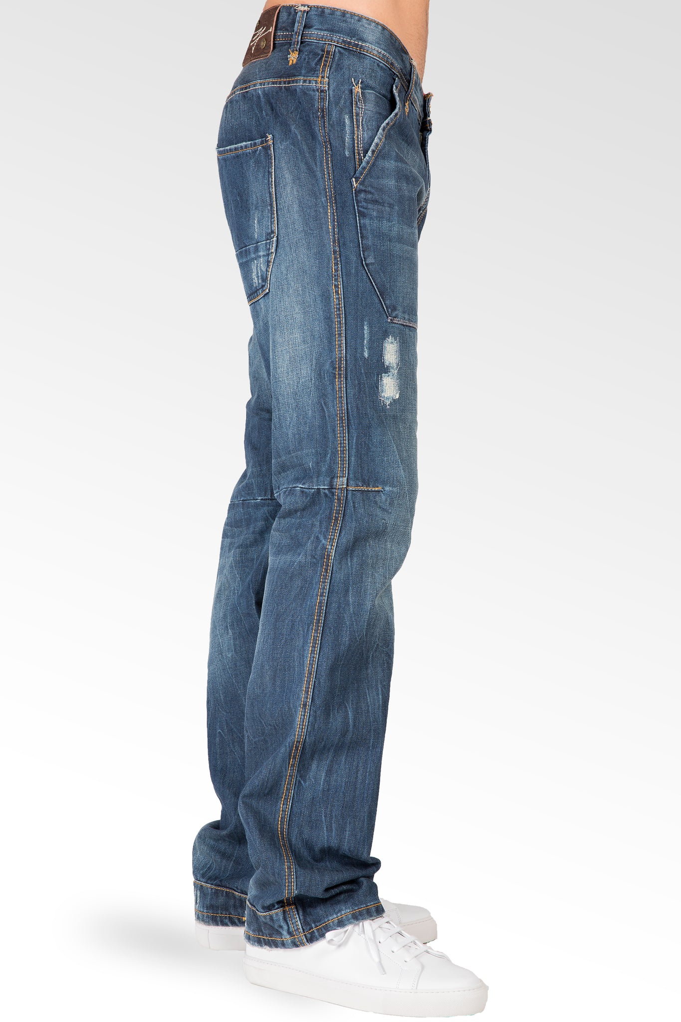 Slim Straight Vintage Hand Sanding Premium Denim 5 Pocket Jeans Ripped & Repaired