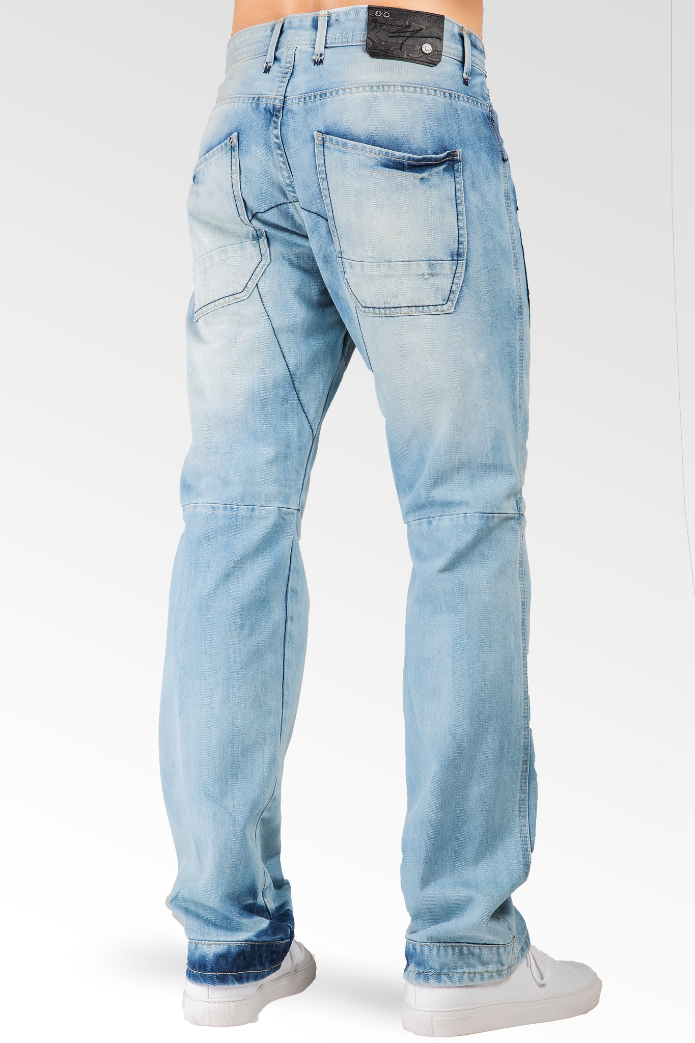 Slim Straight Blue Bleached Premium Denim 5 Pocket Jeans Destroyed & Repaired