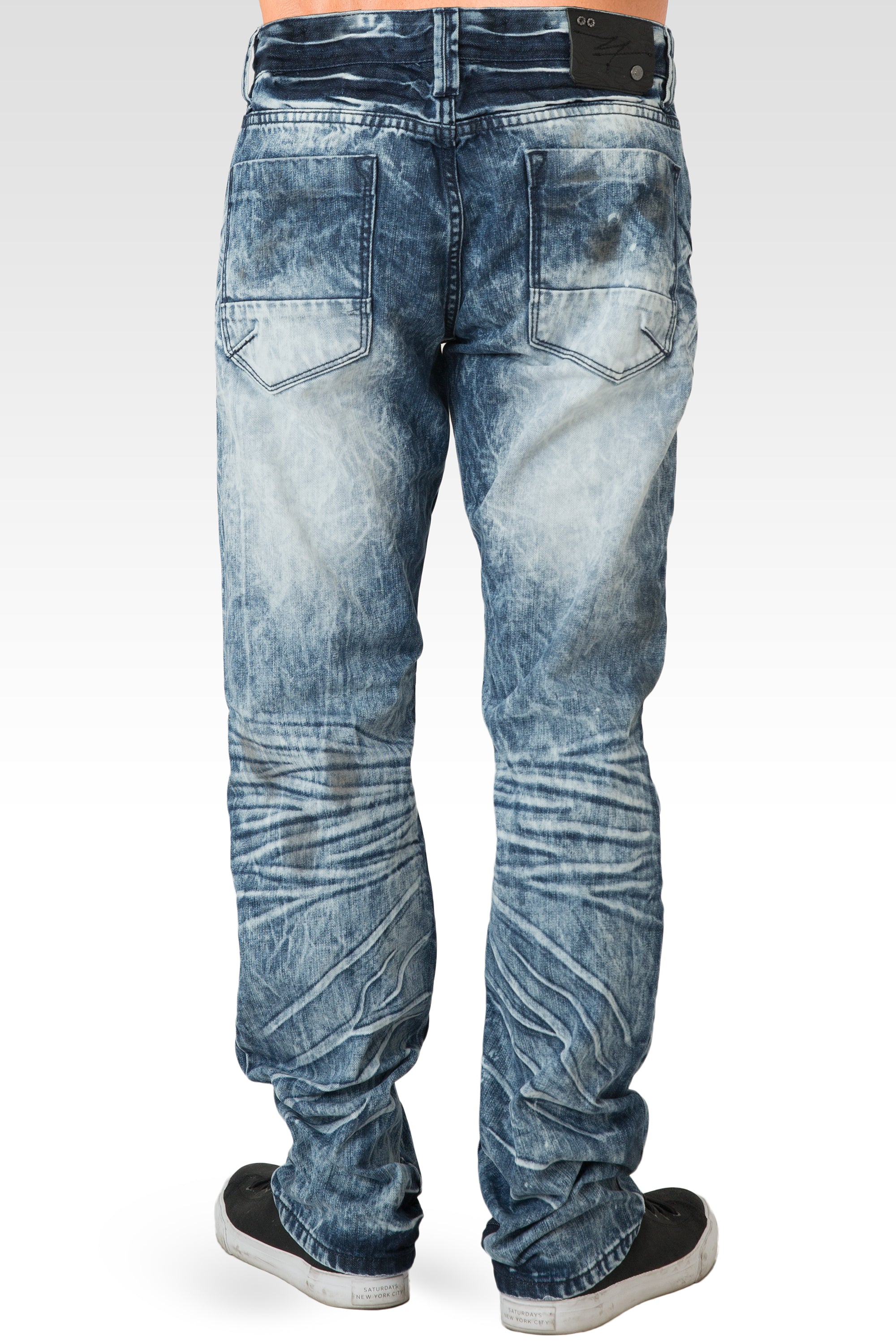 Level 7 Mens Acid Washed Light Blue Oil Stain Premium Denim Jeans