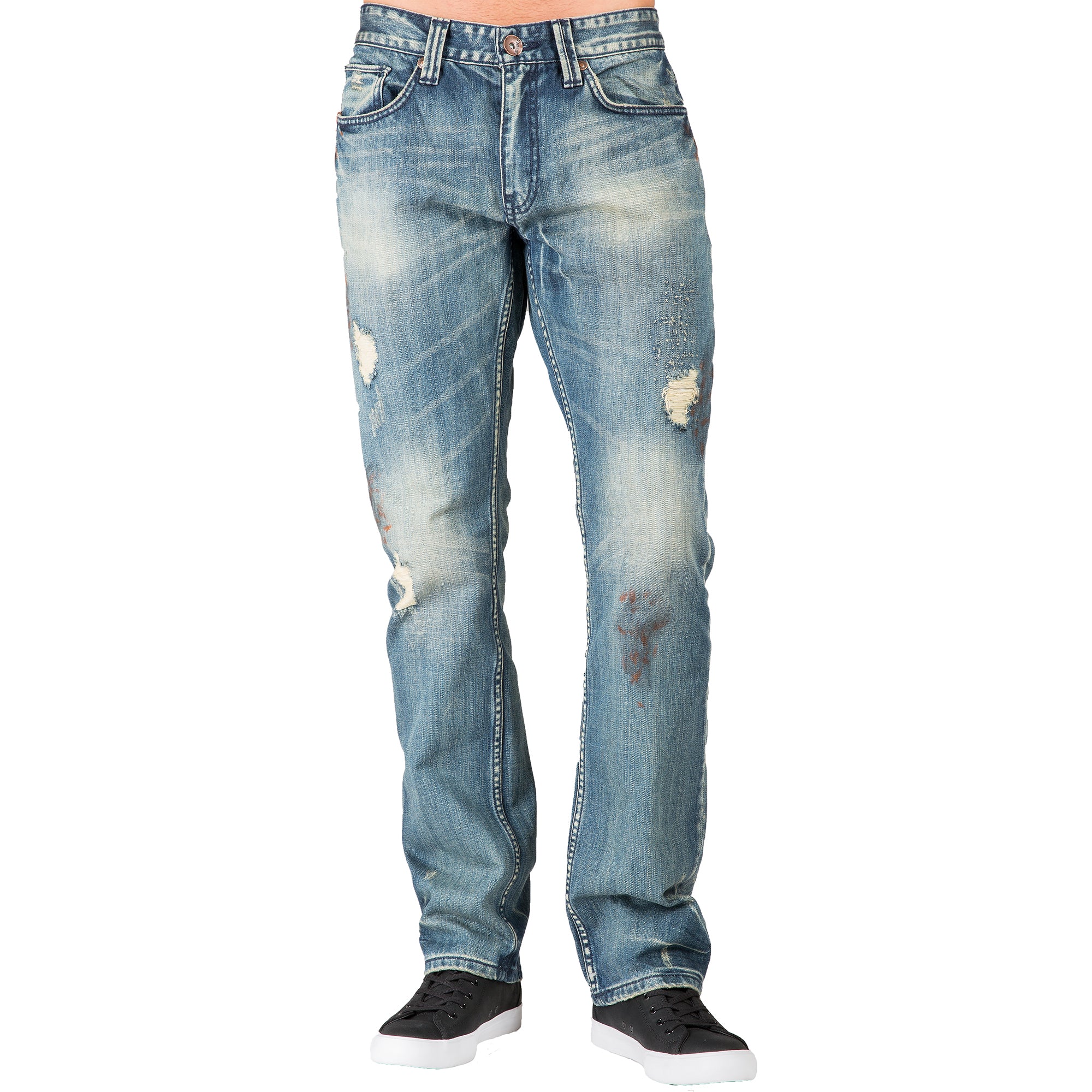 Level 7 Men s Slim Straight Paint Smudging Destroyed Faded Blue