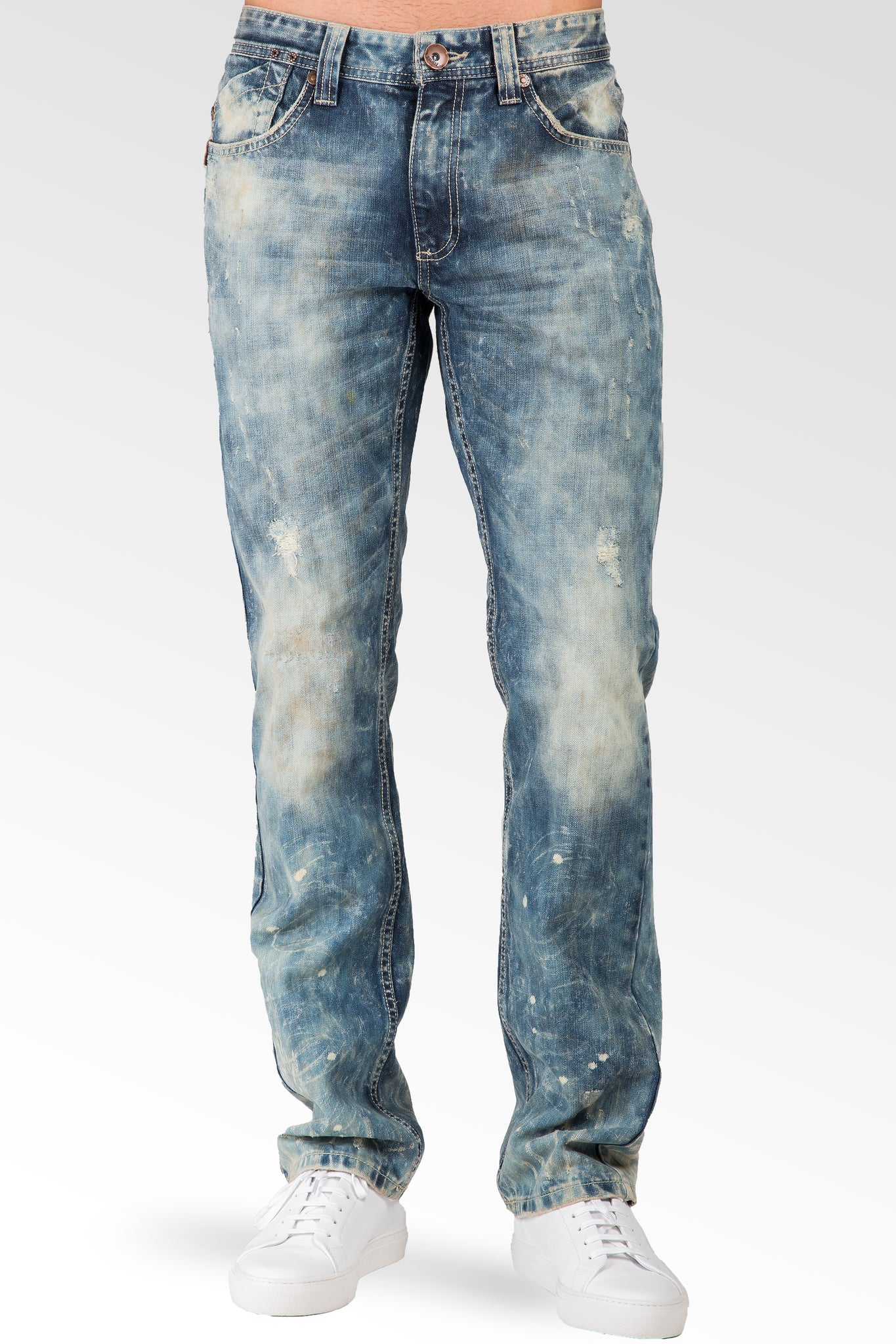 Slim Straight Premium Denim Light Vintage Distressed Signature 5 Pocket Jeans