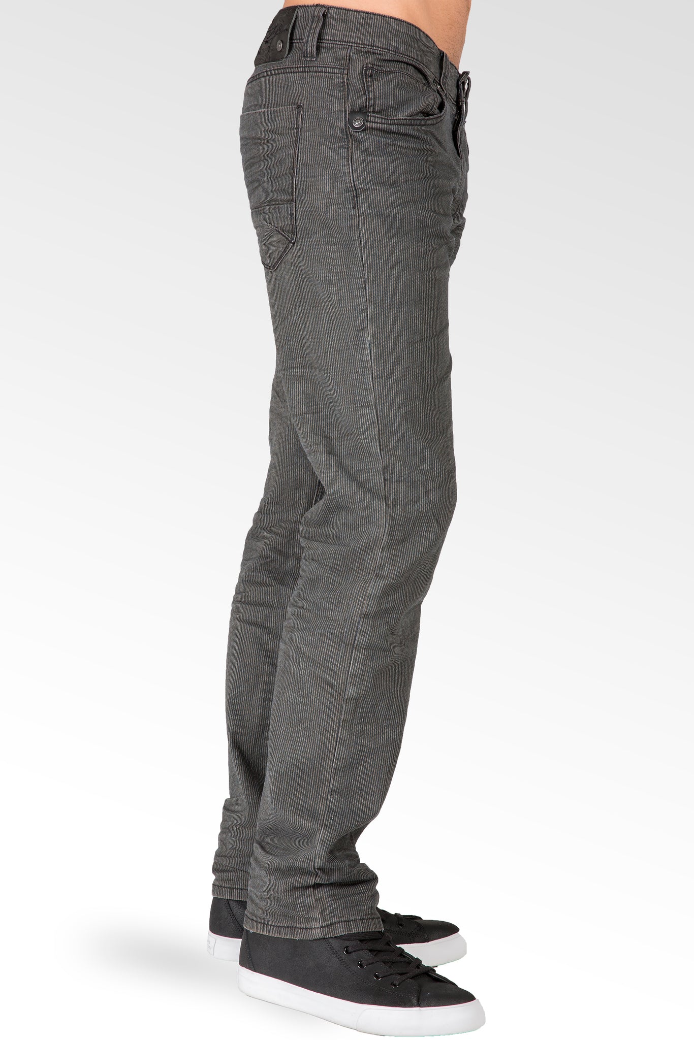 Slim Straight Premium Black Stretch Woven Vintage Wash Signature 5 pocket jeans Thin Textured Stripe
