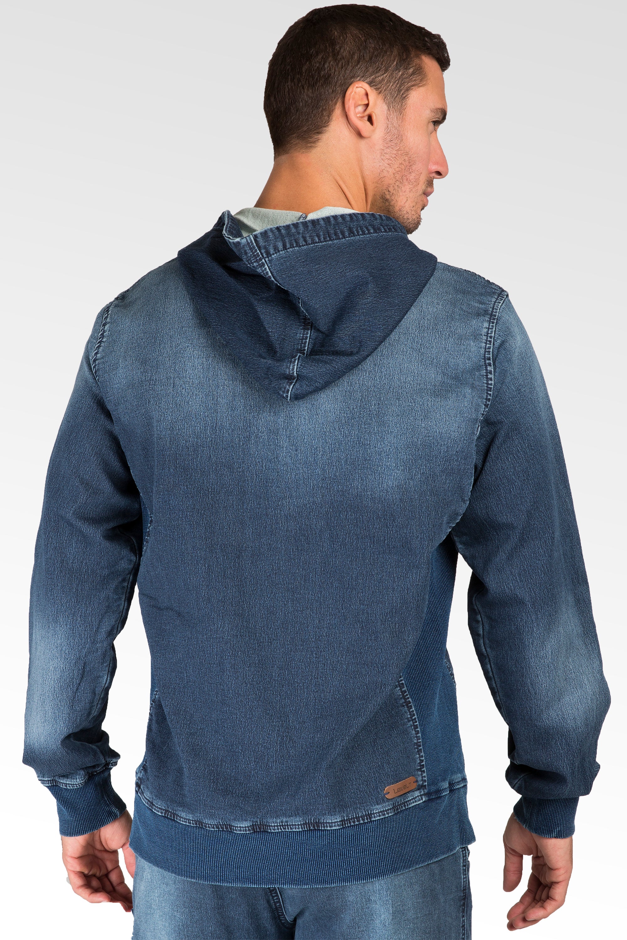 Level 7 Men's Knit Denim Vintage Washed Pullover Hoodie Shirts
