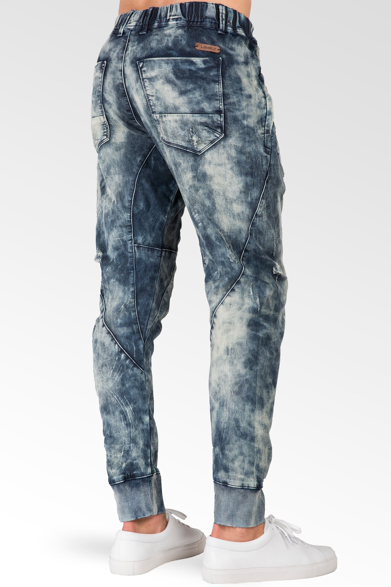 Premium Knit Denim Cloud Vintage Washed Drop Crotch Jogger Jeans Zip Pockets