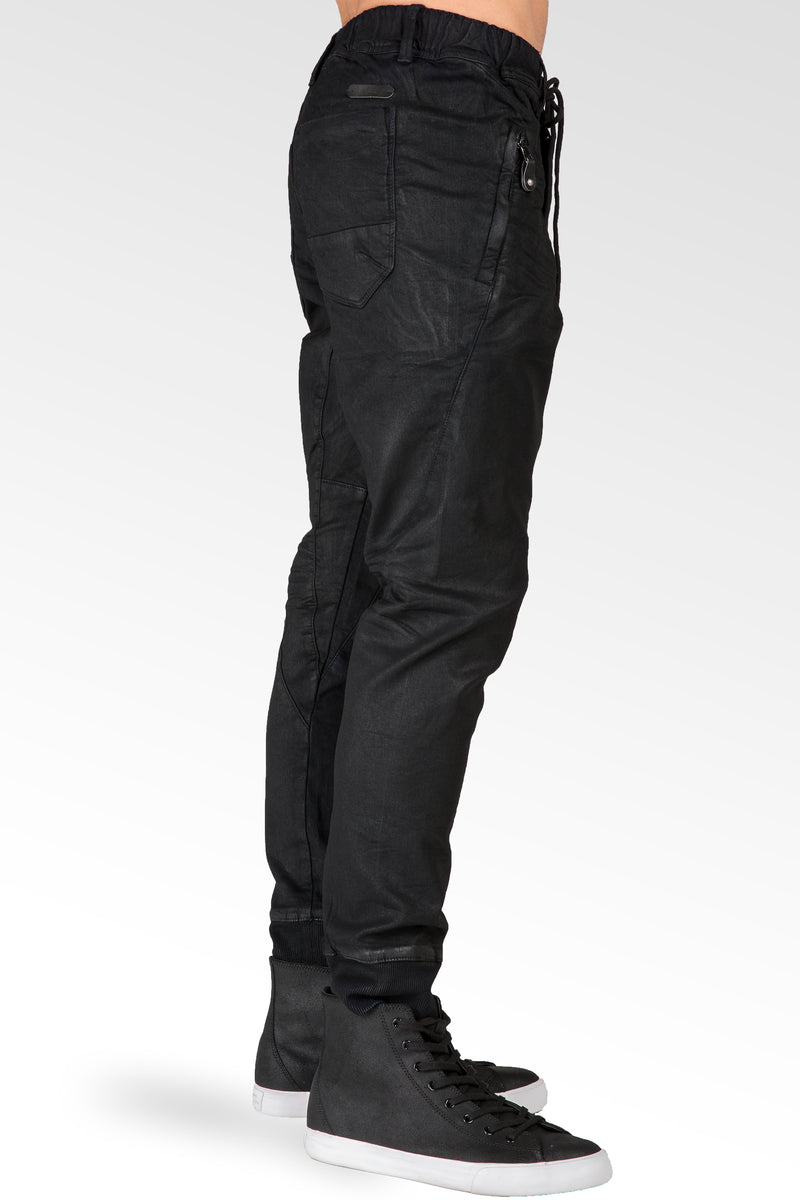 Level 7 Men's Black Coated Knit Denim Drop Crotch Jogger Jeans Premium ...