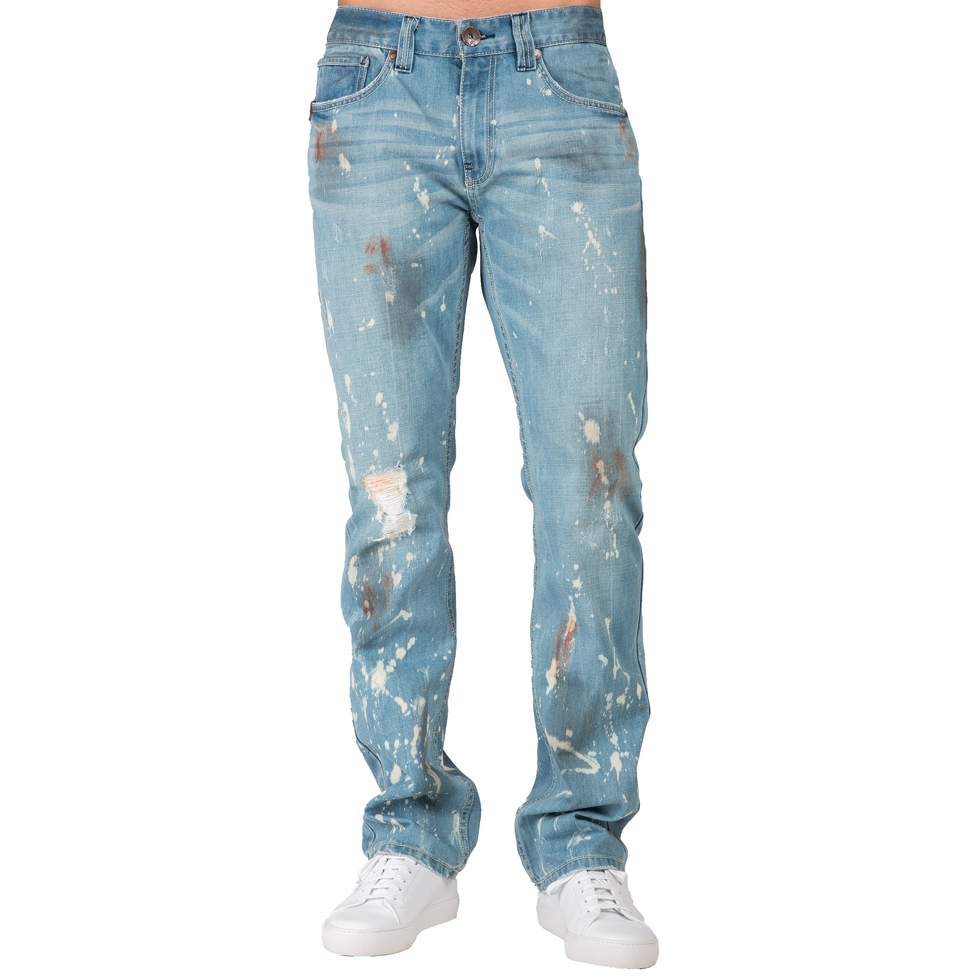 Level 7 Men's Slim Straight Light Paint Splatter Wash 5 Pocket