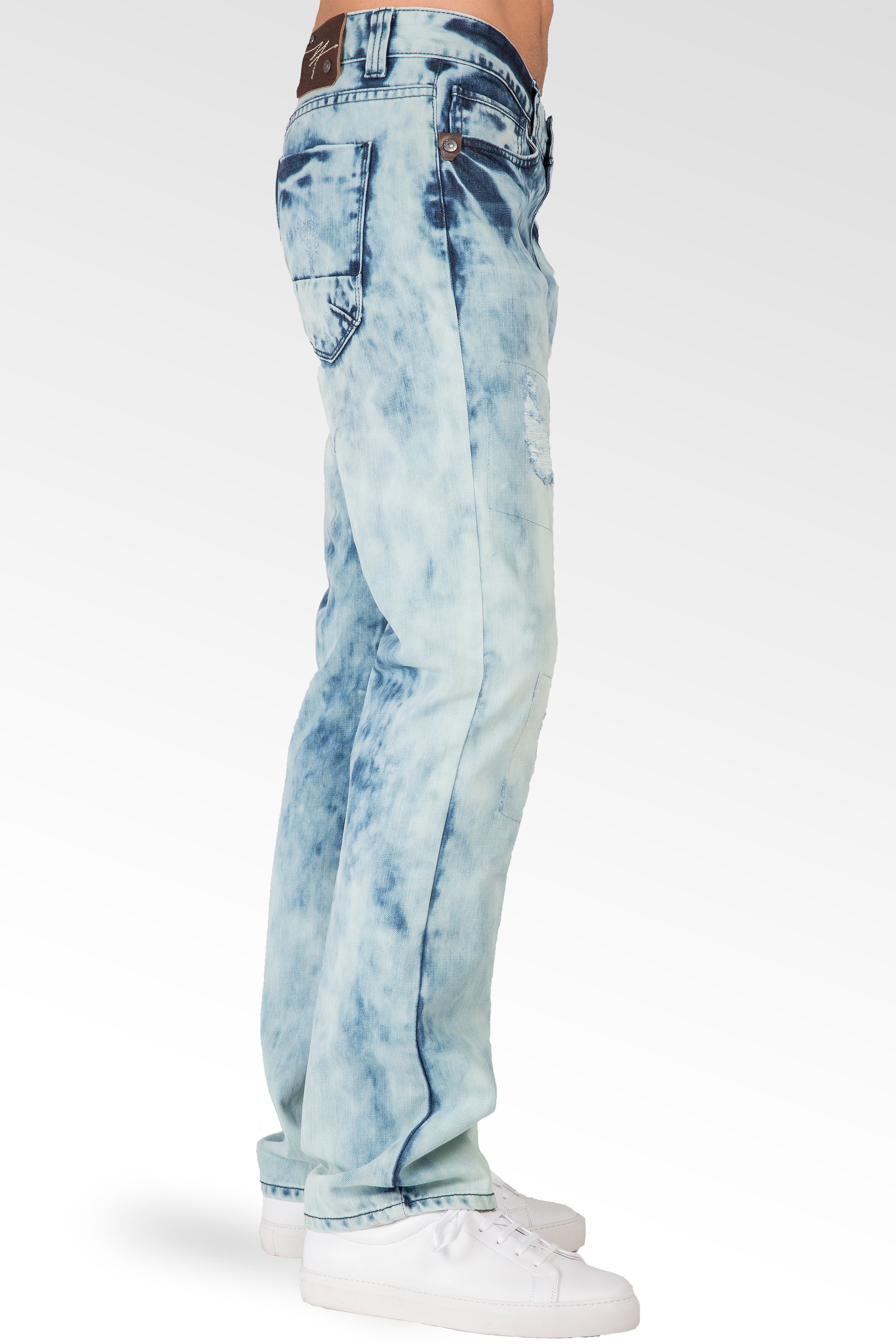 Level 7 Men's Slim Straight Ripped & Repaired Acid Wash 5 Pocket 