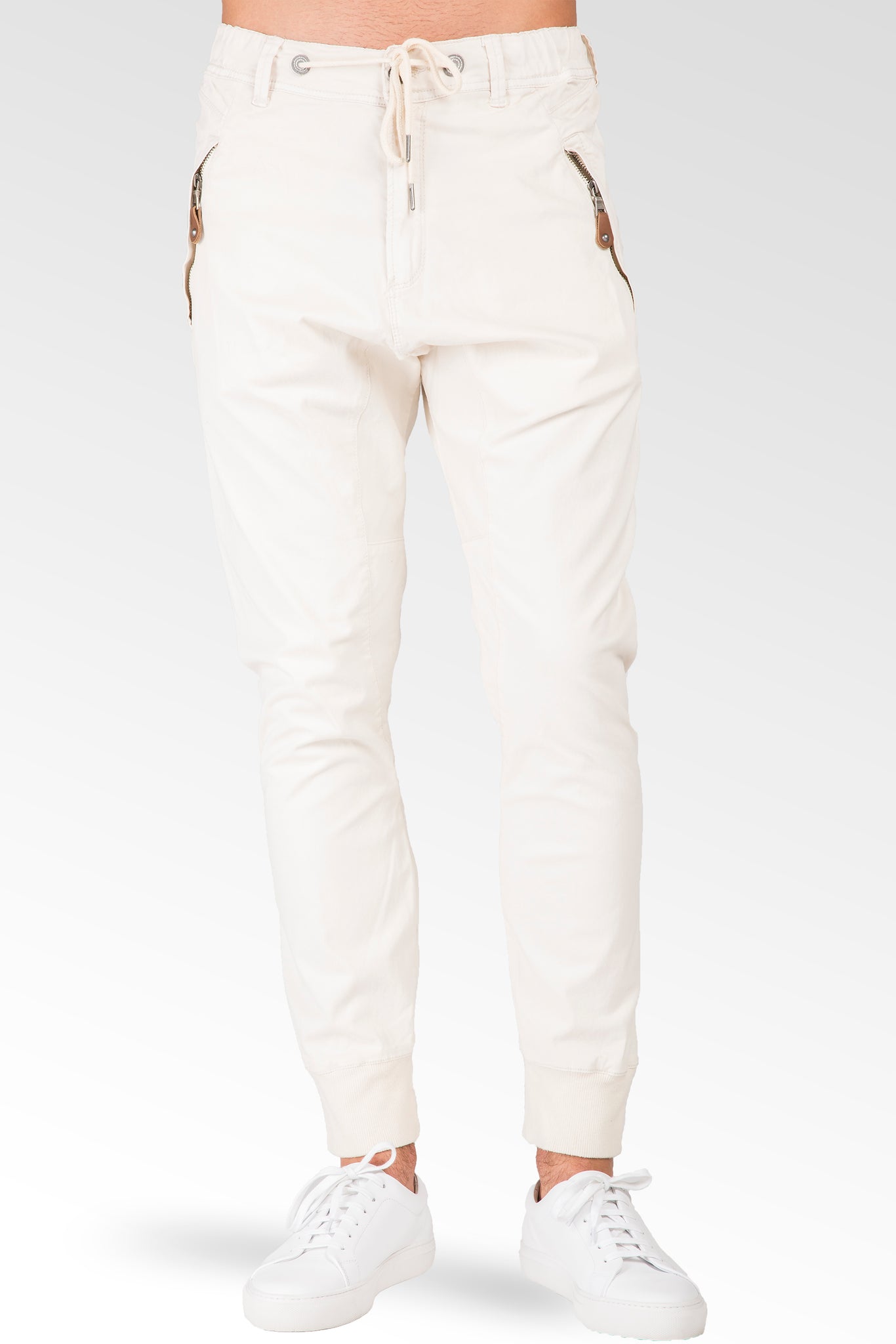 Level 7 Men's White Premium Stretch Twill Drop Crotch Jogger Jeans 38