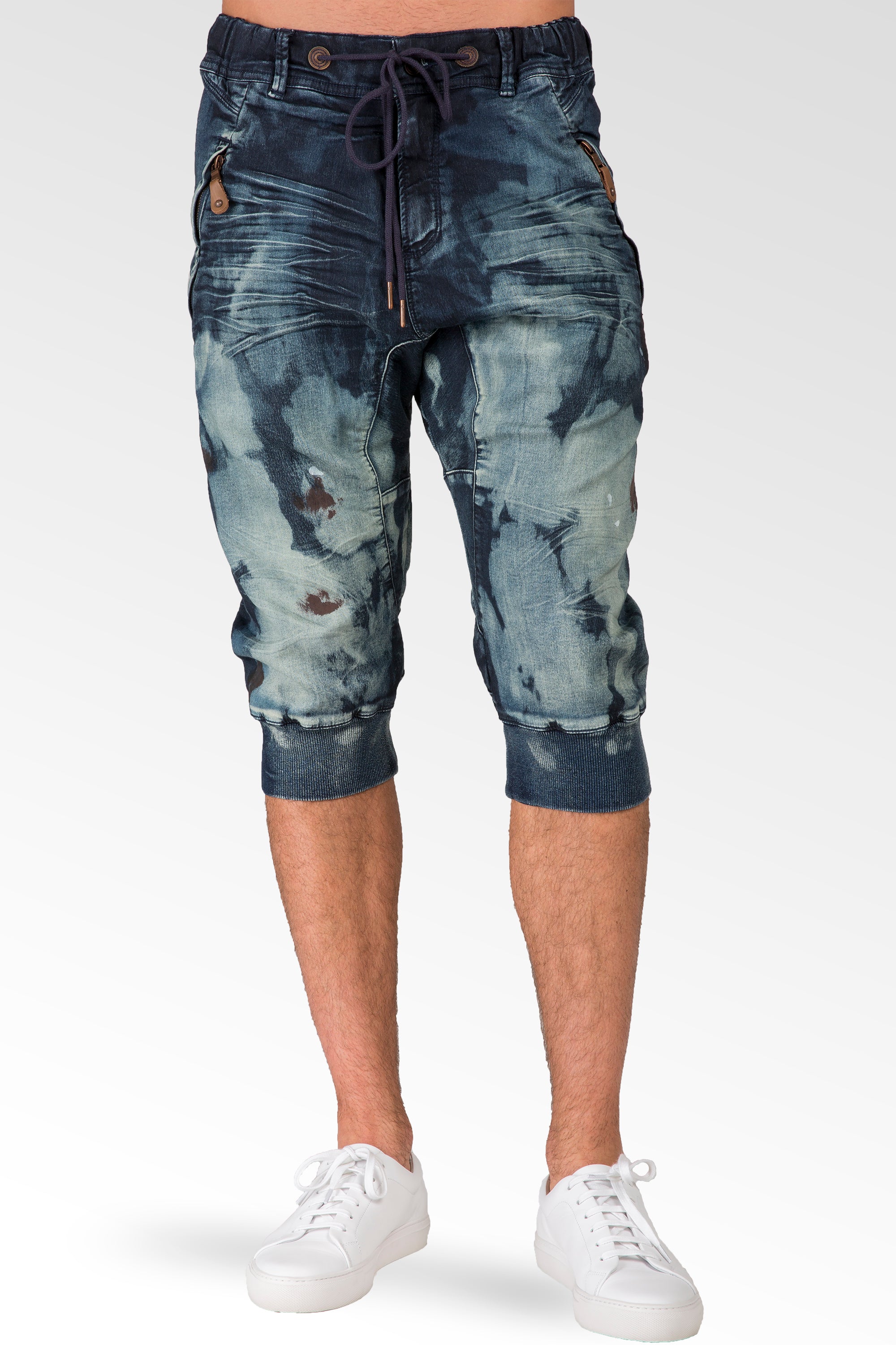 Level 7 Men's Clouded Wash Dark Blue Knit Denim Jogger Capri Shorts Premium  denim – Level 7 Jeans