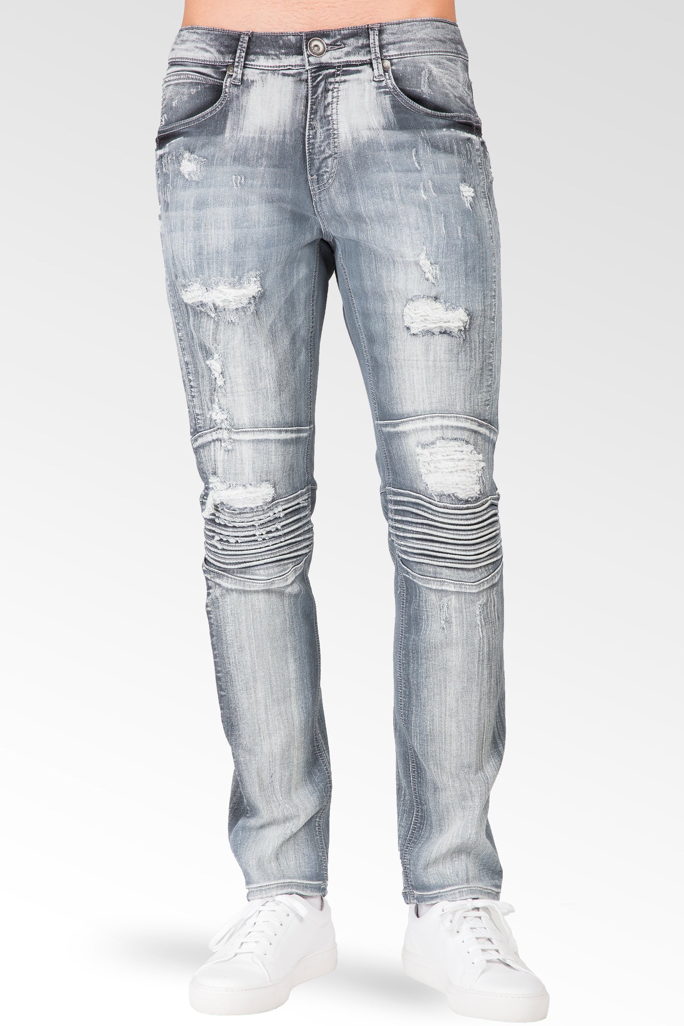 Level 7 Men's Slim Tapered Moto Jeans