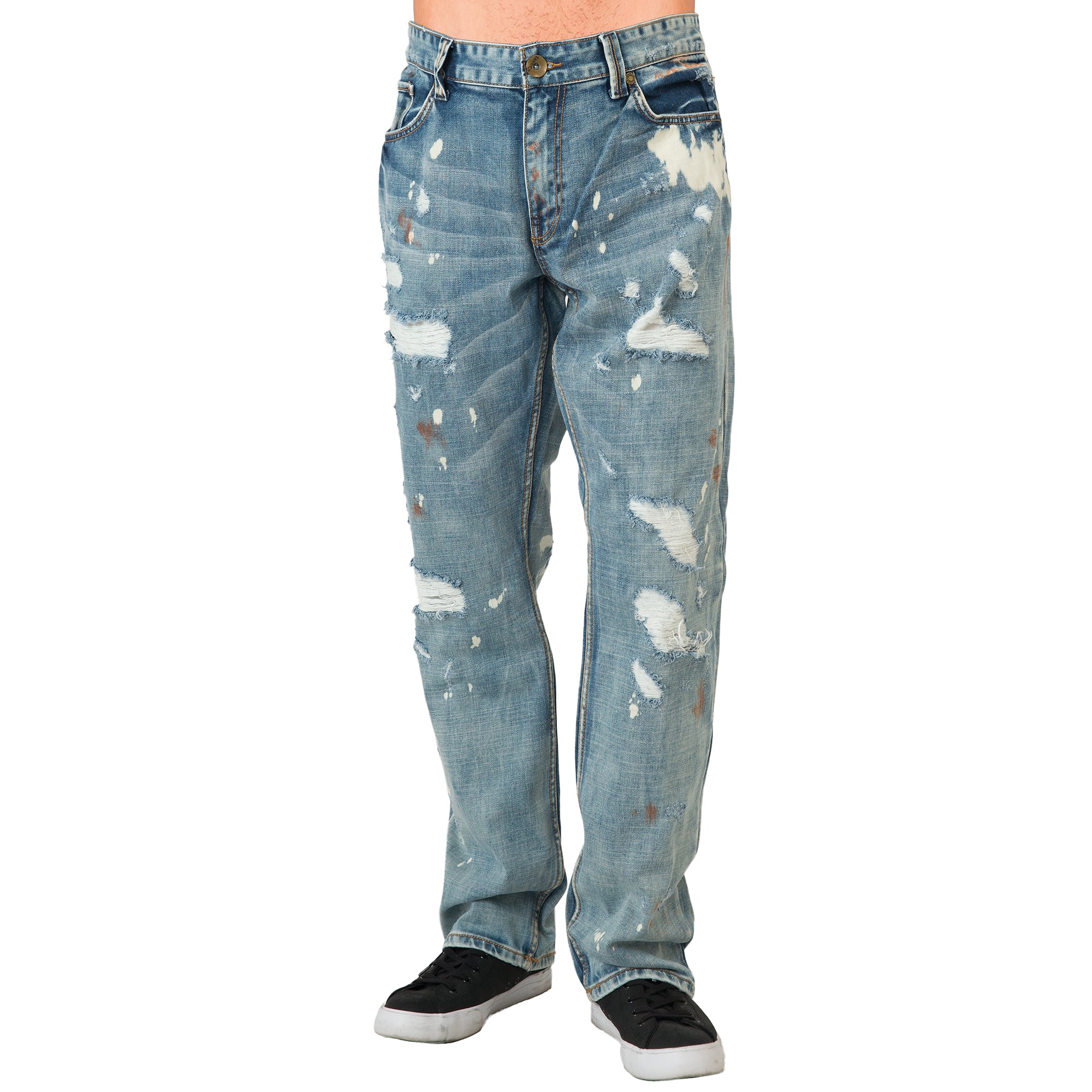 Level Mens Slim Straight Premium Bleach Washed Distressed Paint