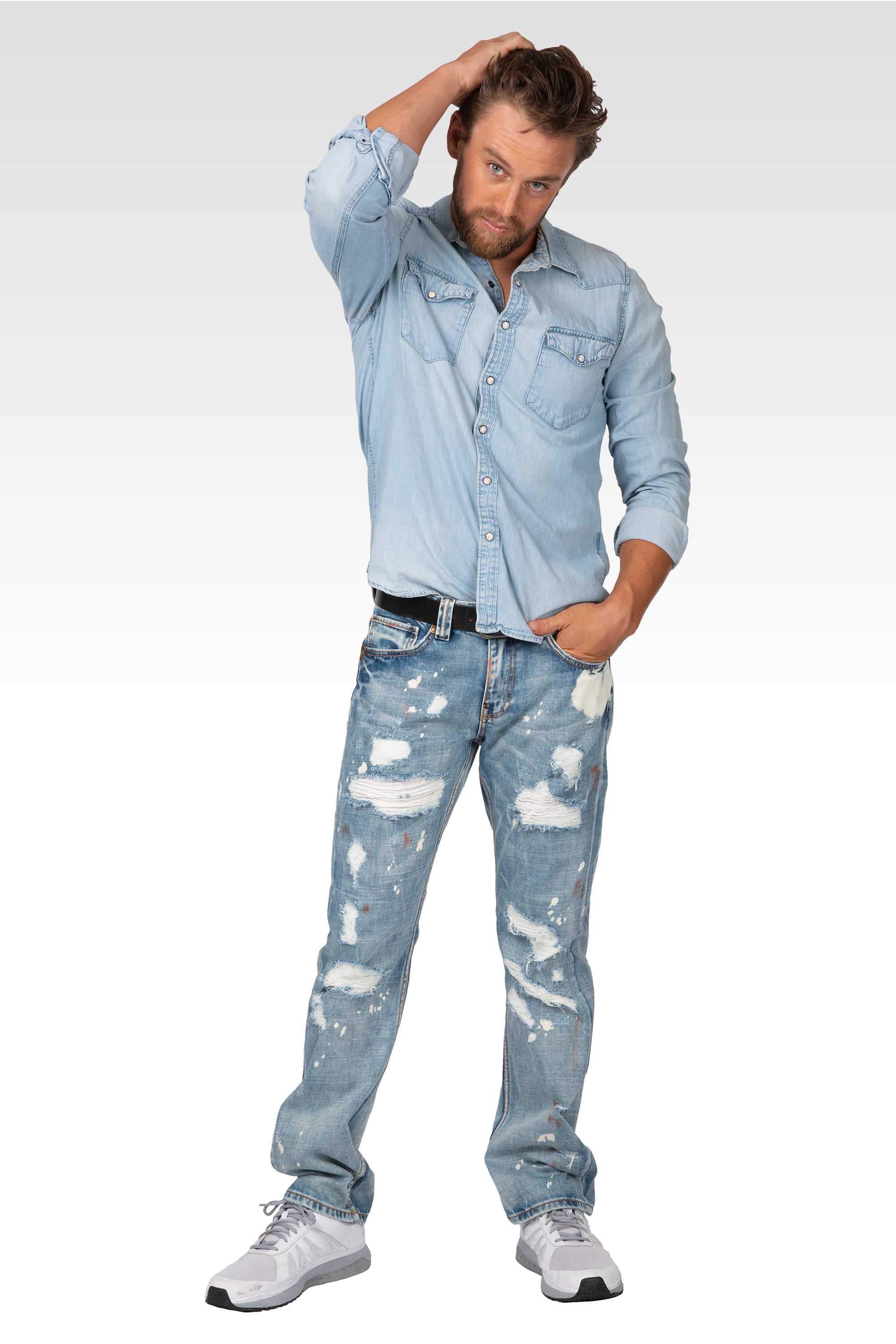 Level 7 Mens Slim Straight Premium Bleach Washed Distressed Paint Splatter  Jeans – Level 7 Jeans