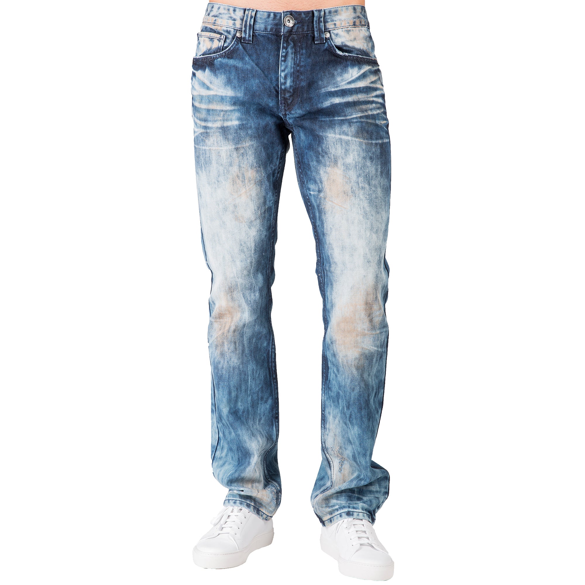 Slim Straight Medium Blue Premium Denim Signature 5 Pocket Jeans Bleached Prism Wash