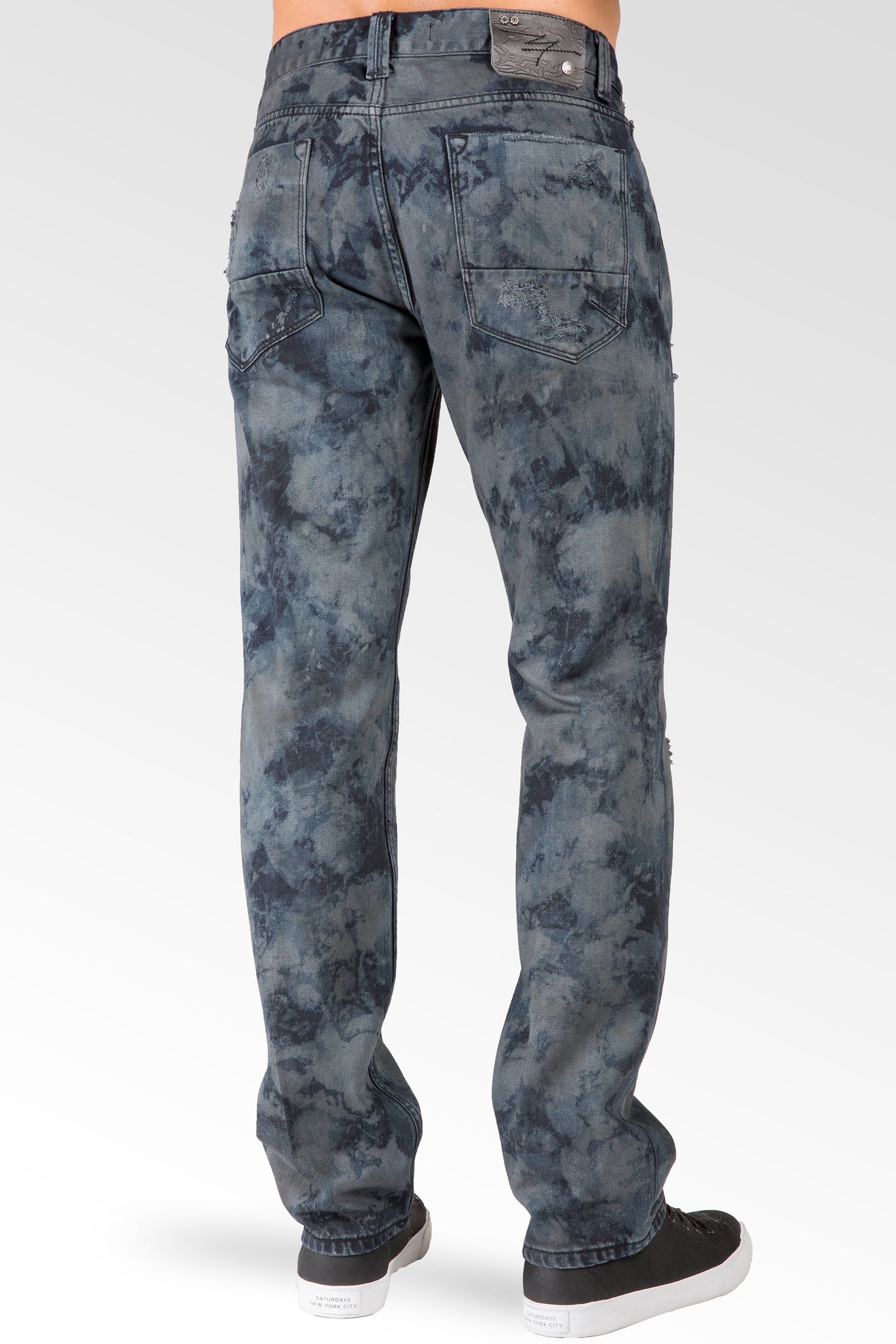 Slim Straight Midnight Blue Premium Denim Signature 5 Pocket Jeans Distressed Bleach Spotting