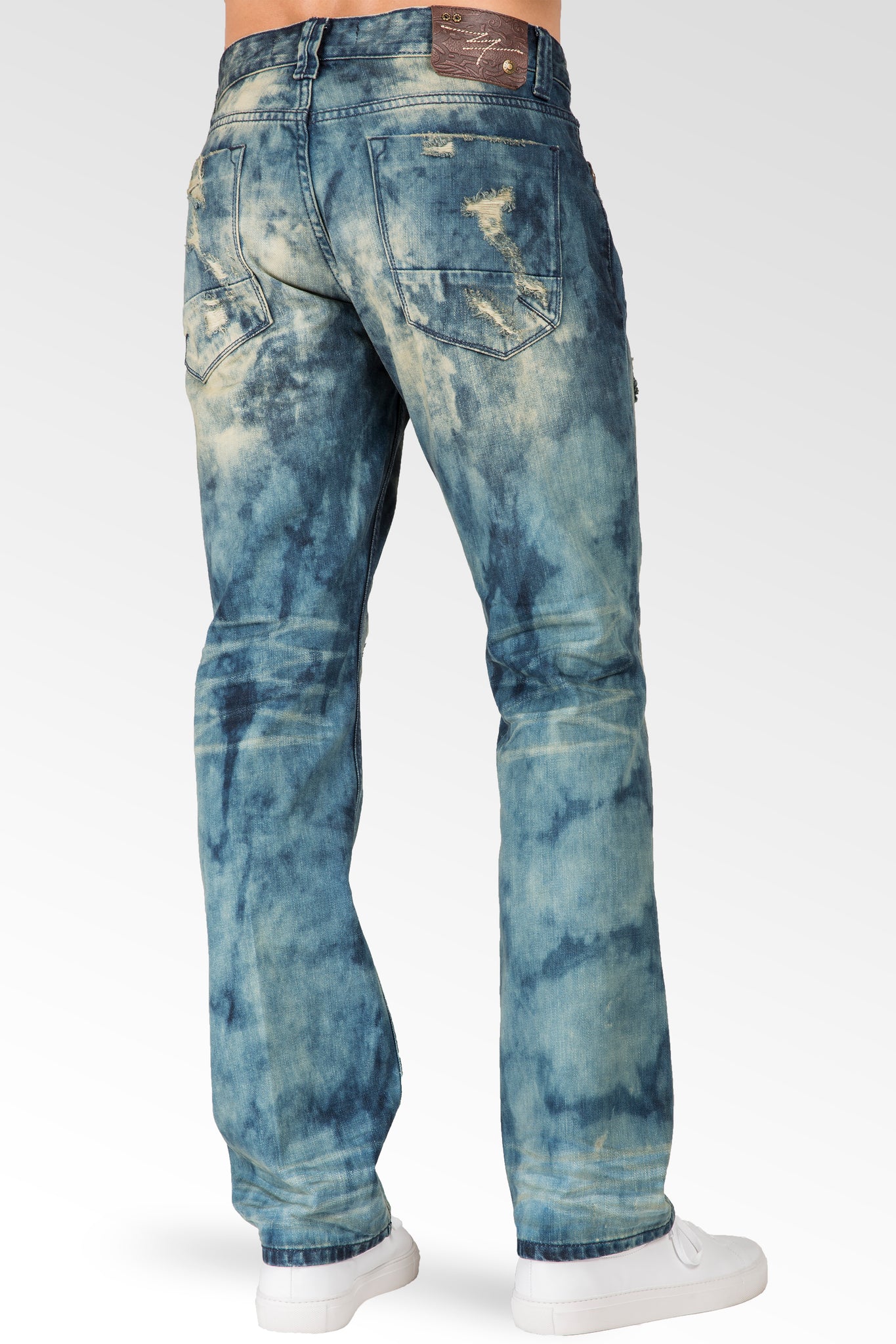 Slim Straight Khaki Tint Destroyed & Mended Premium Denim Signature 5 Pocket Jeans
