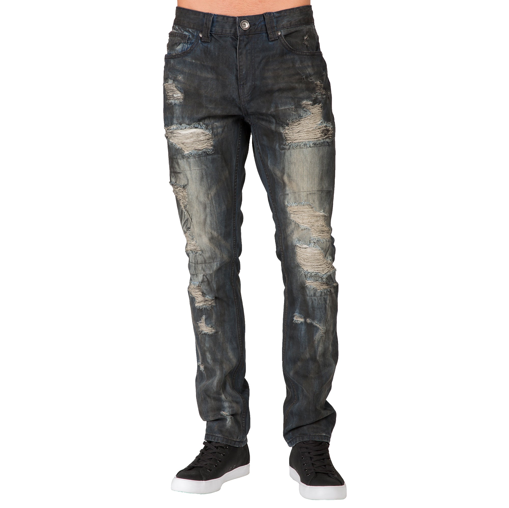 Men's Low Rise Slim Straight Dark Blue Premium Black Paint