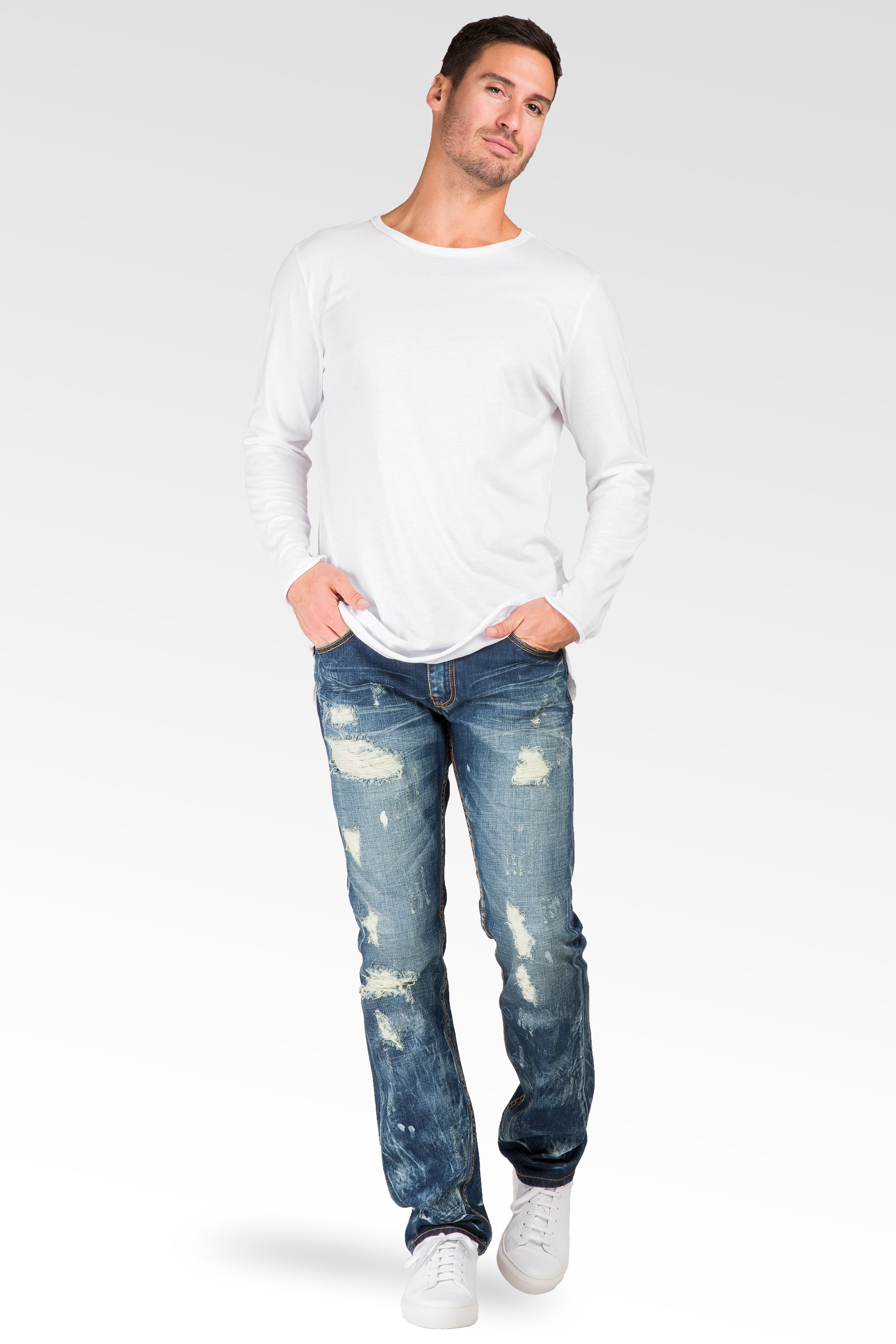 Level 7 Men's Slim Straight Paint splatter Bleached Prism Wash