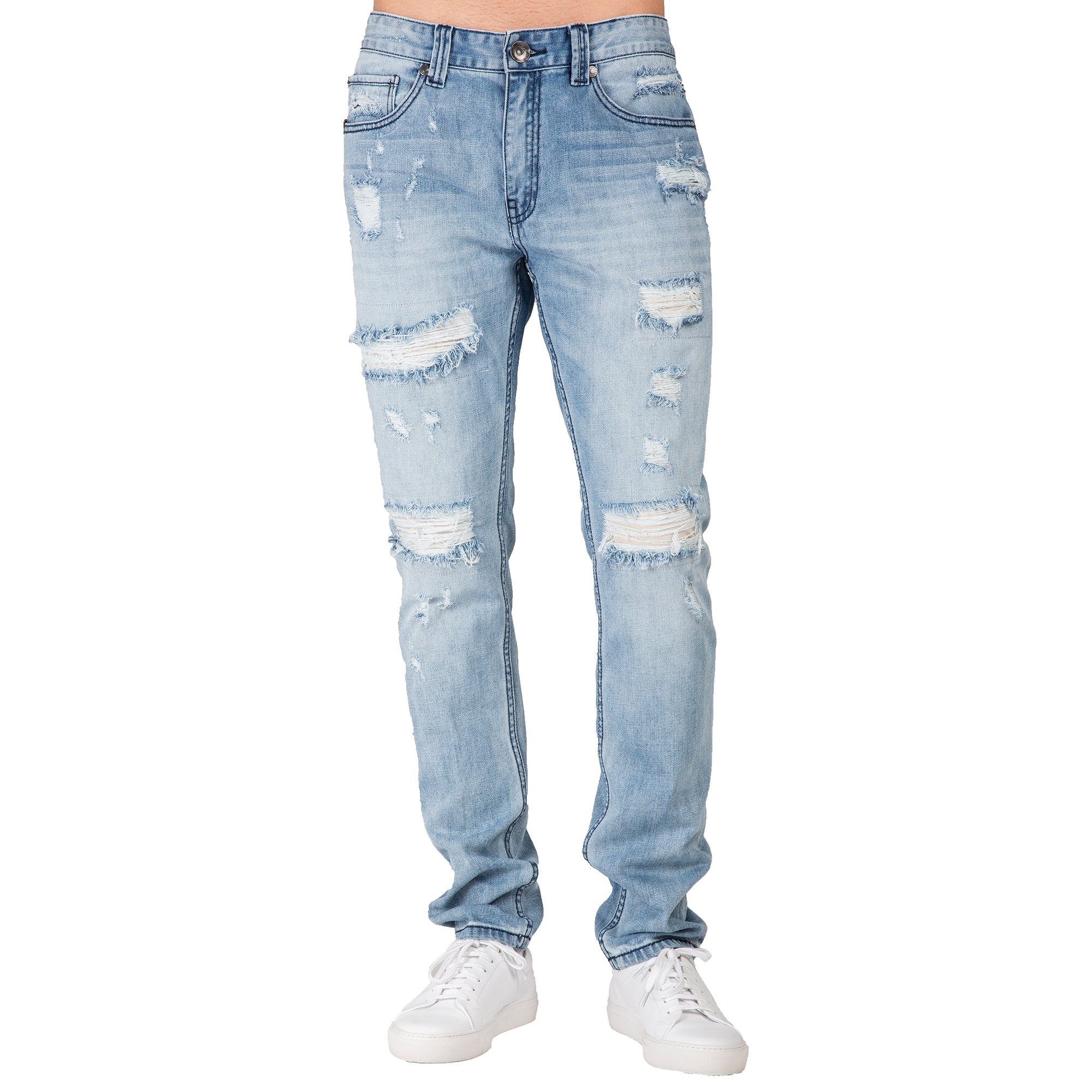 Level Men's Powder Blue Distressed Slim Tapered pocket Jeans