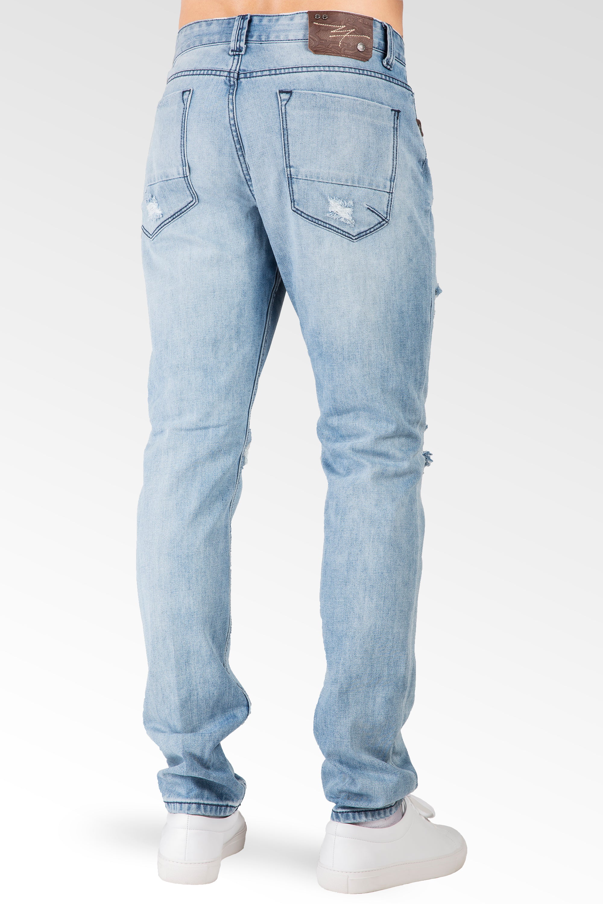 Level 7 Men's Powder Blue Distressed Slim Tapered 5 pocket Jeans Premium  Denim – Level 7 Jeans