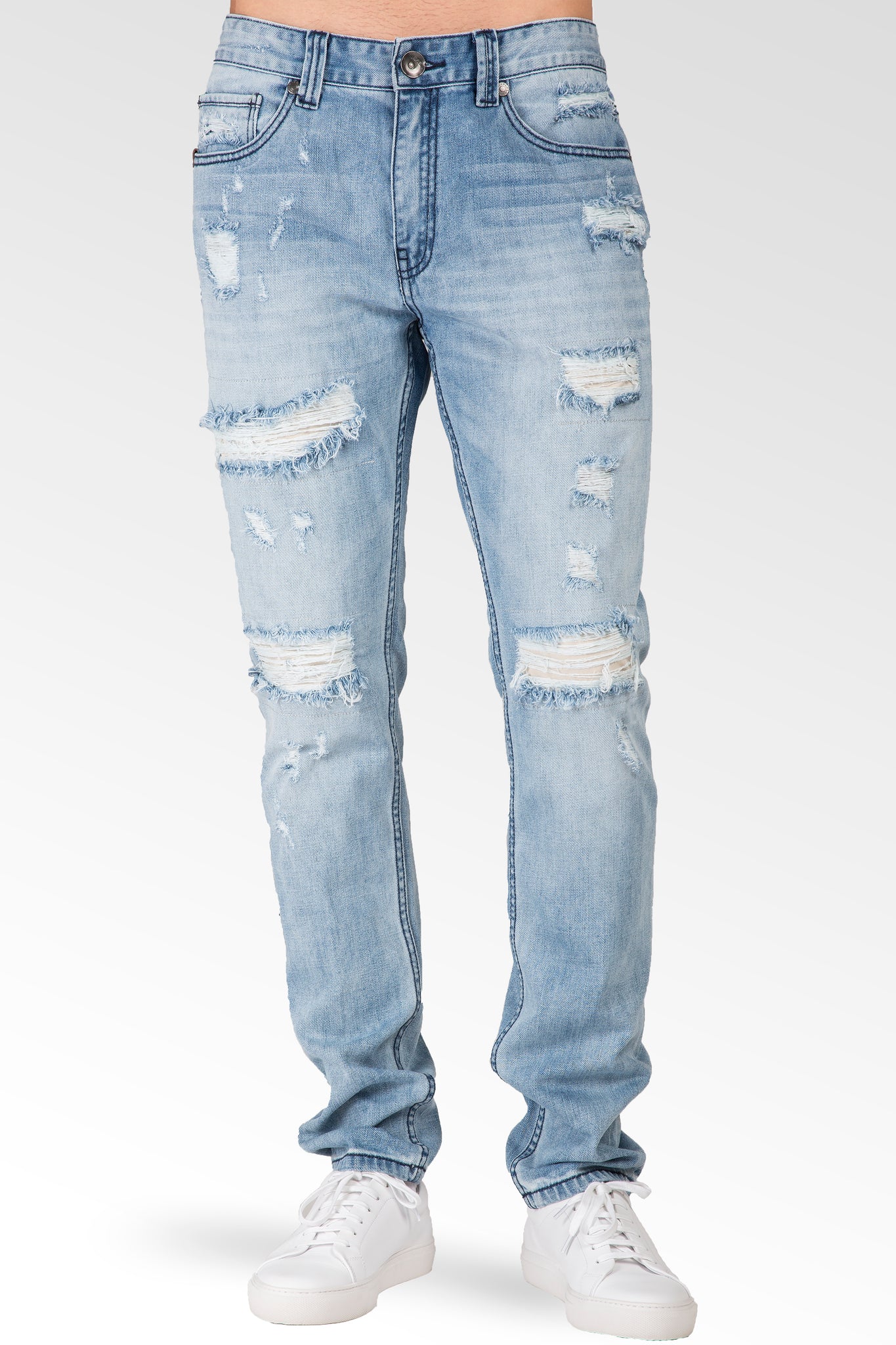 Level 7 Men's Powder Blue Distressed Slim Tapered 5 pocket Jeans Premium  Denim – Level 7 Jeans