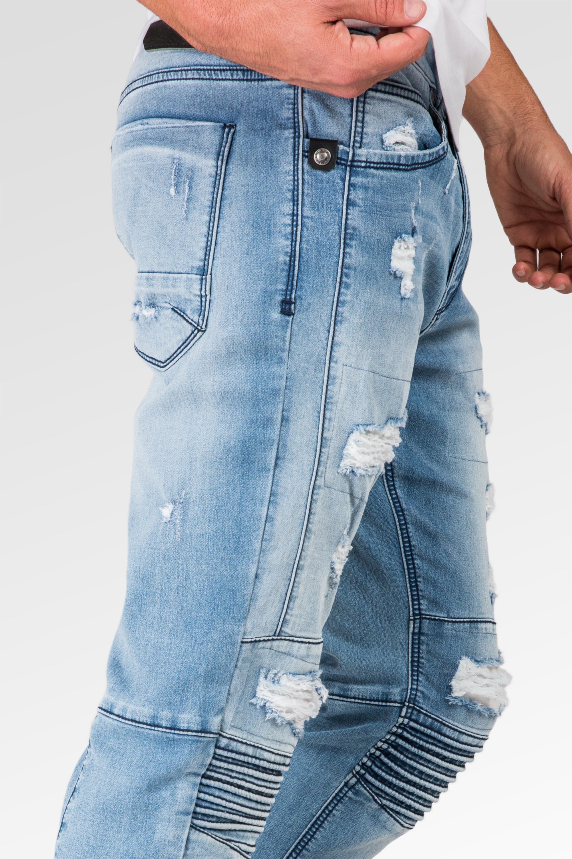 Level 7 Men's Slim Tapered Moto Jeans