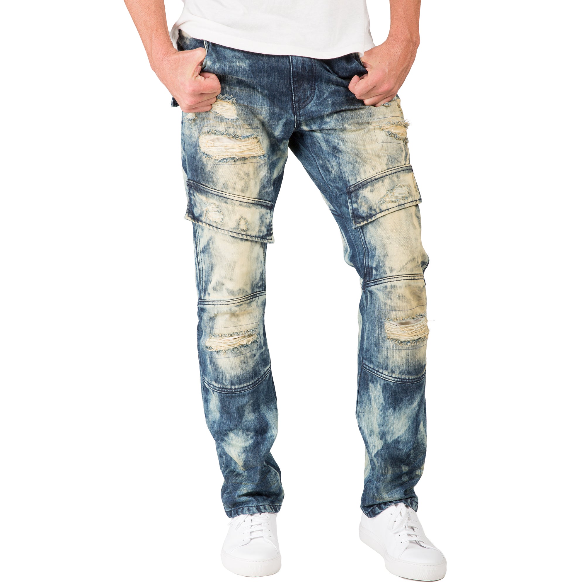 【EZKATON】24FW★ Tin Washing Damage Denim Pants Level 7 Men's Premium Denim | Slim Straight Tinted Ripped
